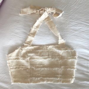 Never worn. Ivory halter tied crop top. Monochrome striped.